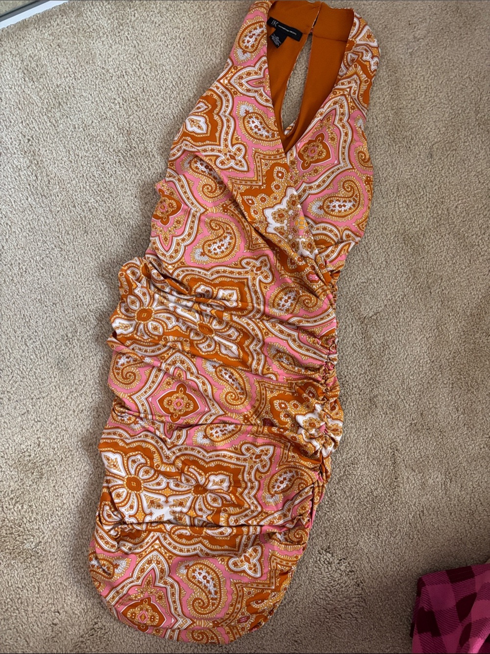 INC International Concepts One-Shoulder Paisley Dress in Pink & Orange